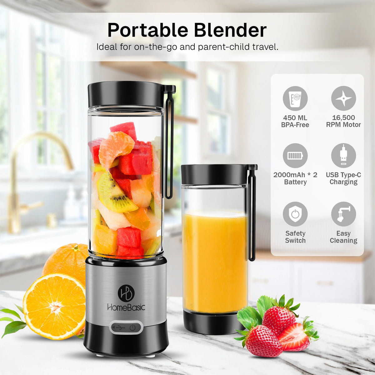 Portable USB Rechargeable Juicer Blender – Mini Electric Smoothie Maker Bottle