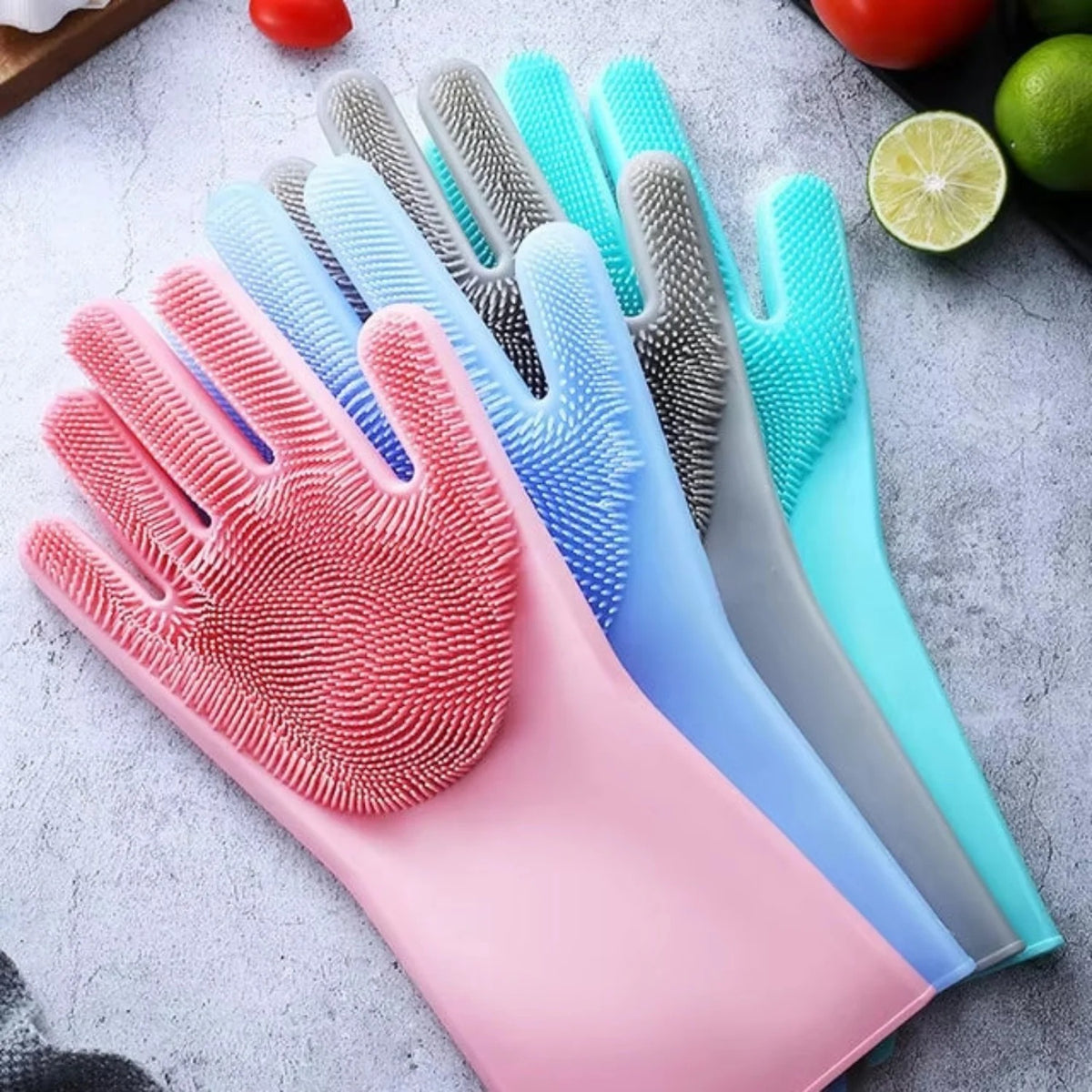 Silicone Dishwashing Gloves – 1 Pair Reusable Waterproof Cleaning Gloves