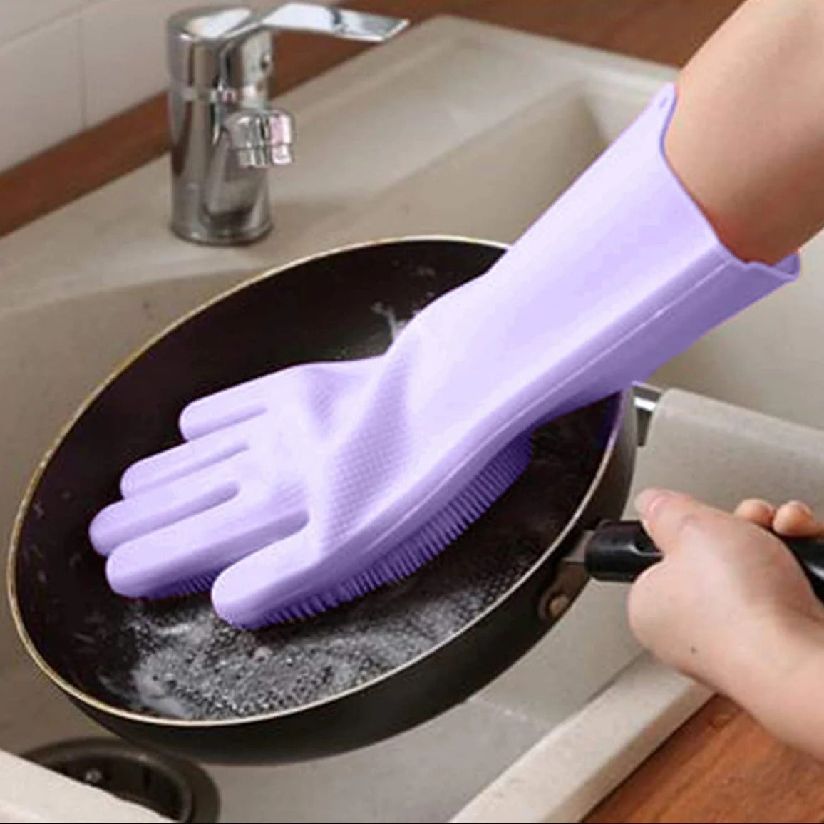 Silicone Dishwashing Gloves – 1 Pair Reusable Waterproof Cleaning Gloves