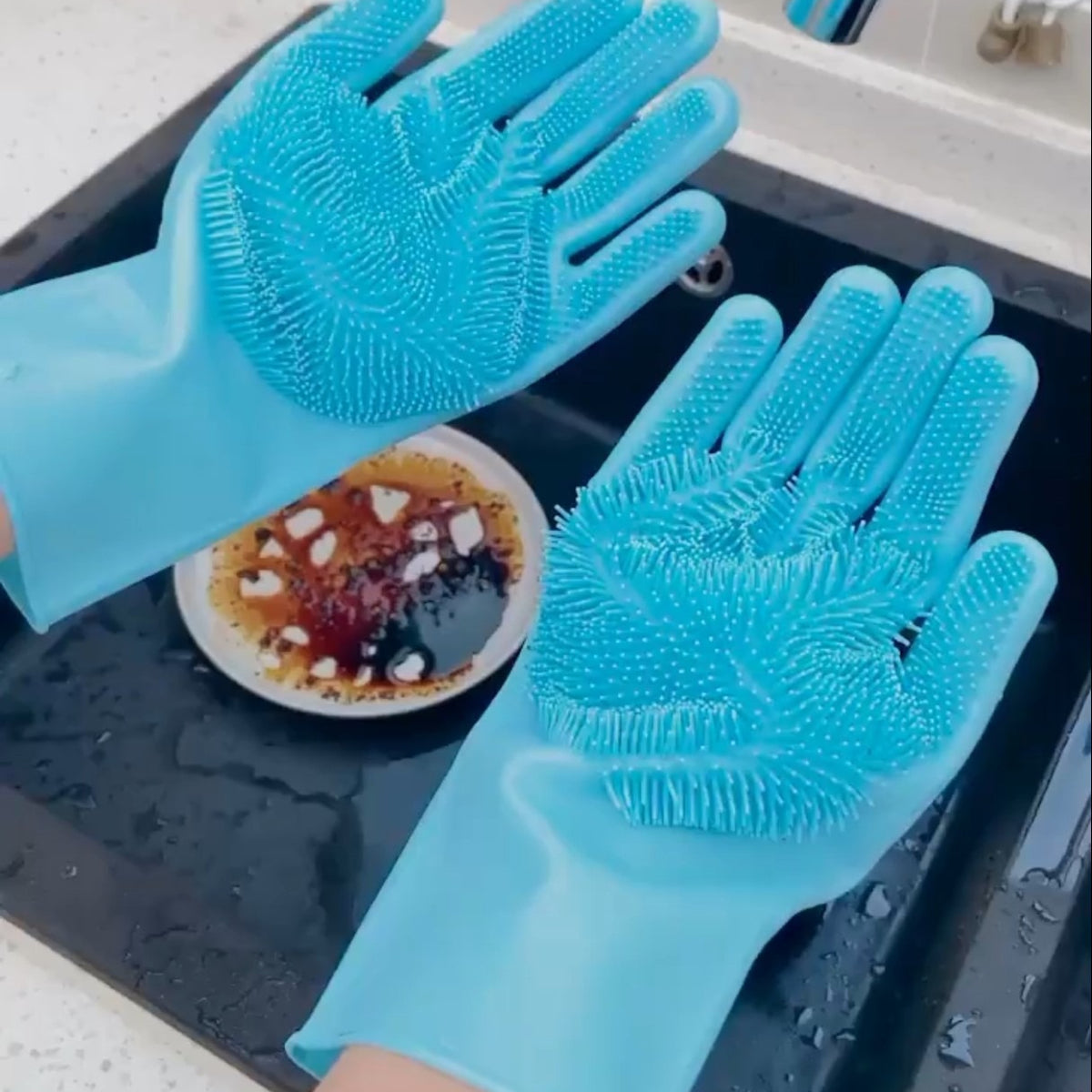 Silicone Dishwashing Gloves – 1 Pair Reusable Waterproof Cleaning Gloves