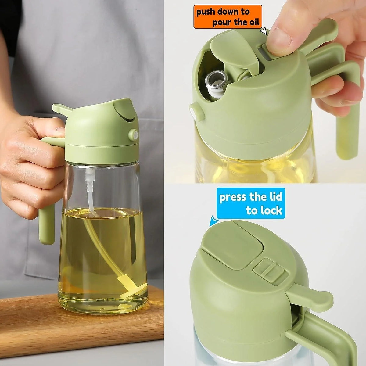 2-in-1 Oil Spray Bottle β 470ml Glass Oil Sprayer & Dispenser for Cooking