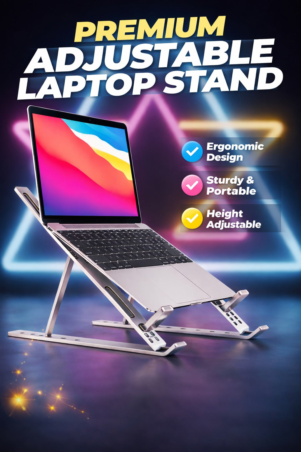 Adjustable Metal Laptop Stand – Foldable & Portable Laptop Holder with Cover