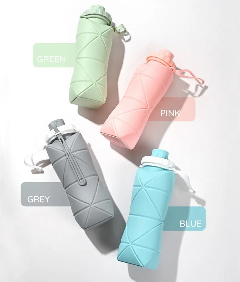 600ml Silicone Folding Bottle – Collapsible Reusable Water Bottle for Travel & Gym