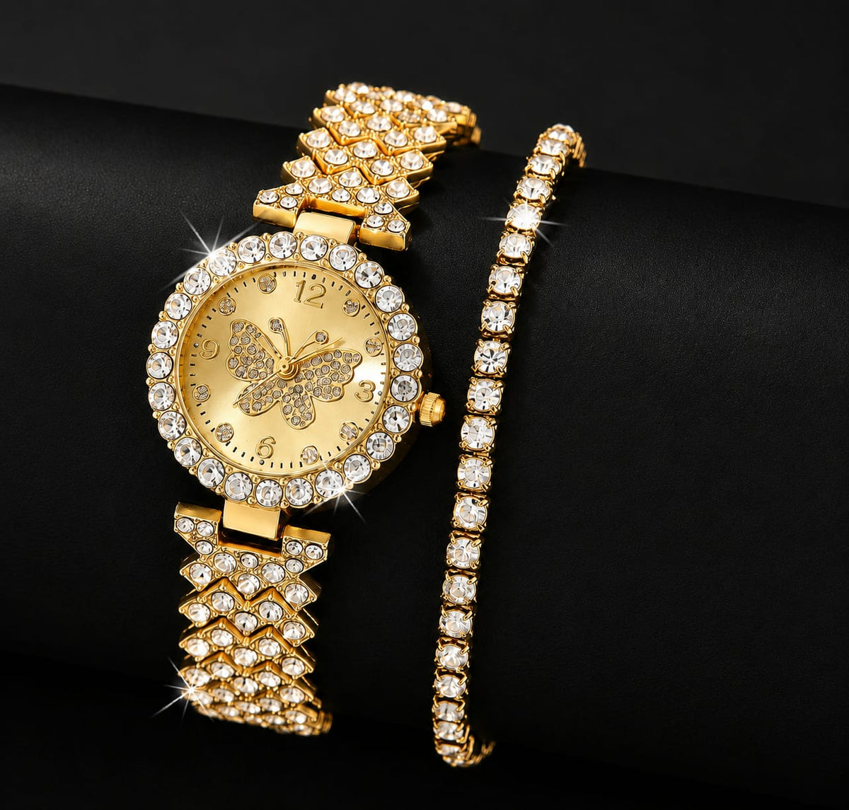 Women’s Luxury Butterfly Quartz Watch & Bracelet Set – Elegant Golden Jewelry Gift