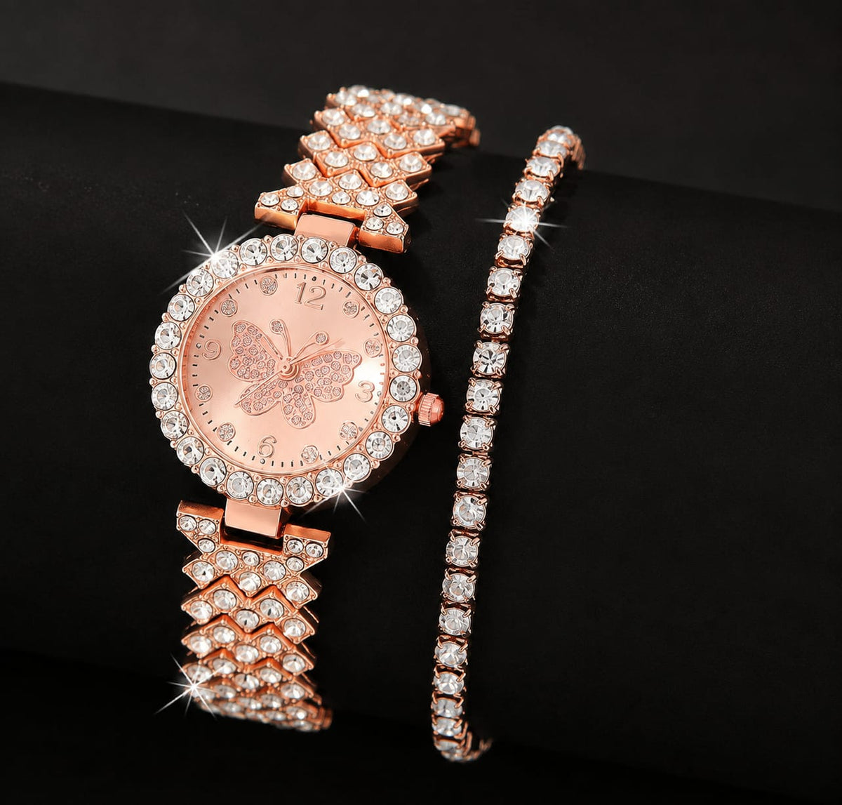 Women’s Luxury Butterfly Quartz Watch & Bracelet Set – Elegant Golden Jewelry Gift