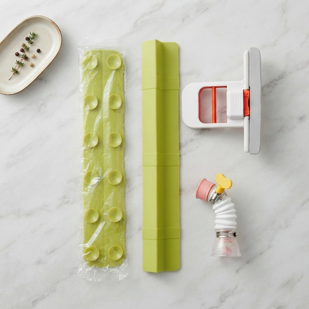4-Piece Kitchen Cleaning Set – Sink Splash Guard, Mini Mop & Faucet Clip