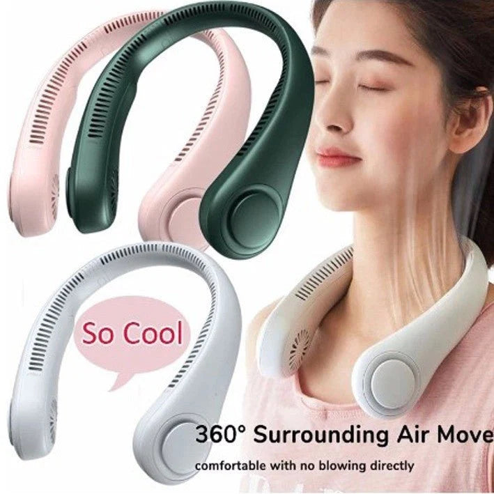 USB Rechargeable Neck Fan – 3-Speed 360° Rotating Portable Neck Hanging Fan