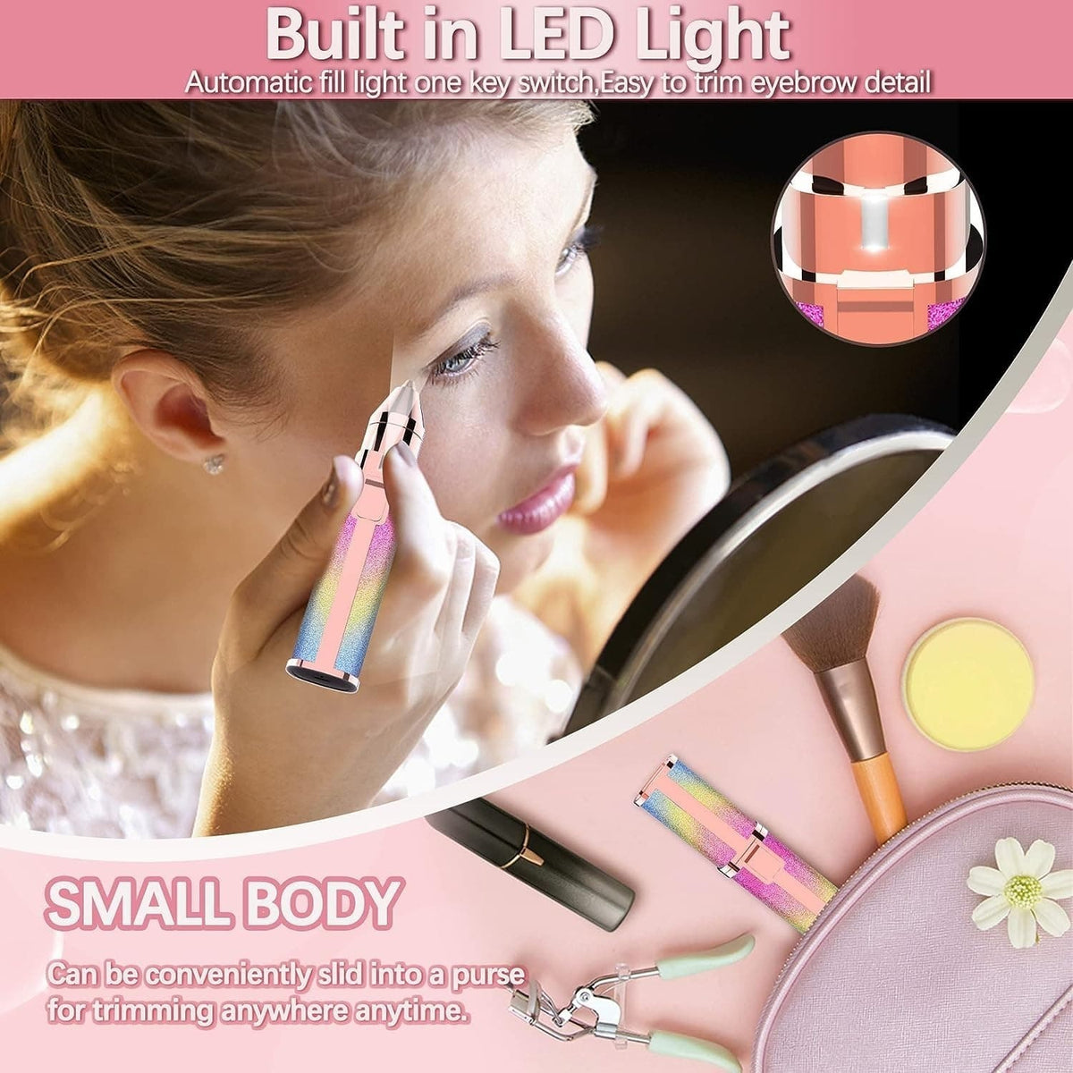 Electric Eyebrow Trimmer with LED Light – Portable Precision Facial Hair Remover