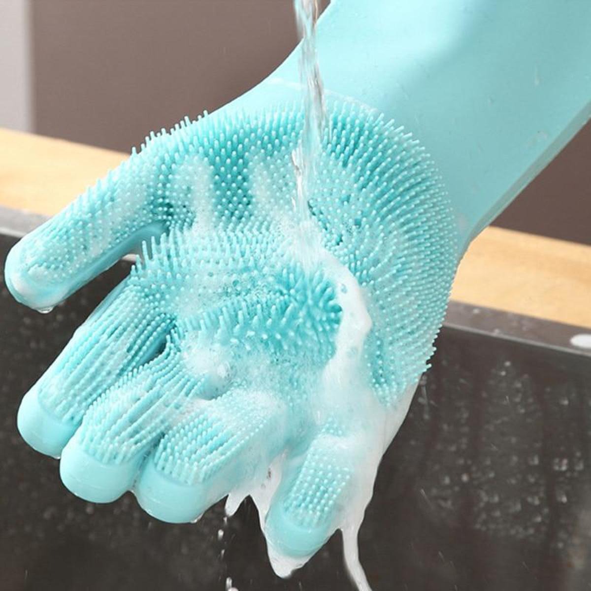 Silicone Dishwashing Gloves – 1 Pair Reusable Waterproof Cleaning Gloves