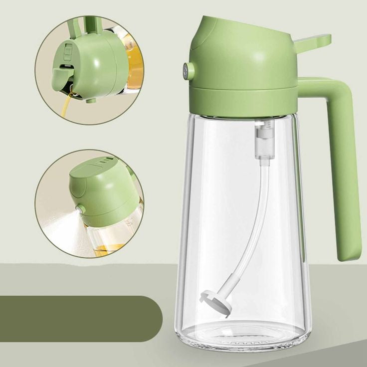 2-in-1 Oil Spray Bottle – 470ml Glass Oil Sprayer &amp; Dispenser for Cooking
