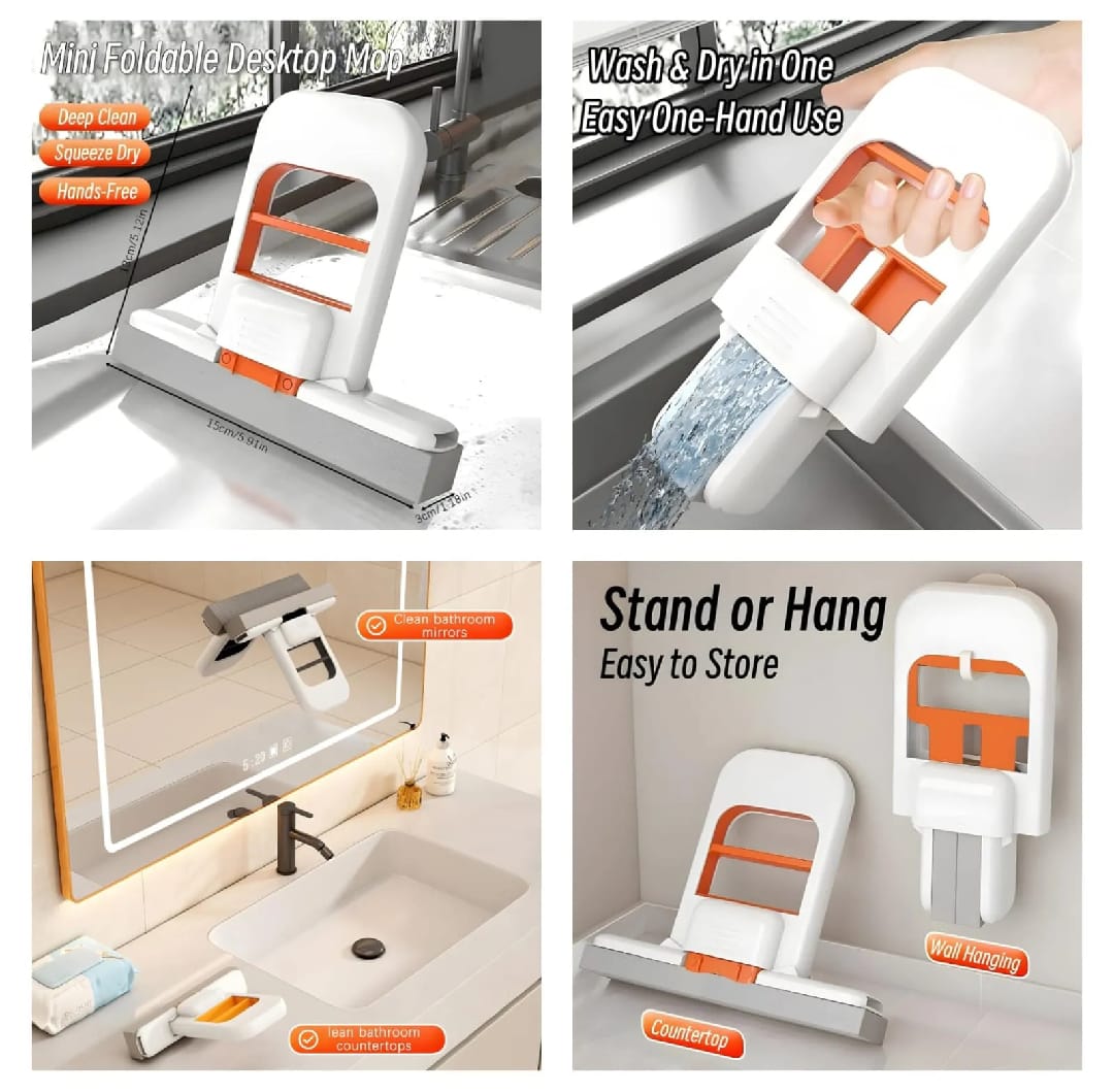 Foldable Mini Mop – Portable Self-Squeezing Wet & Dry Cleaning Mop