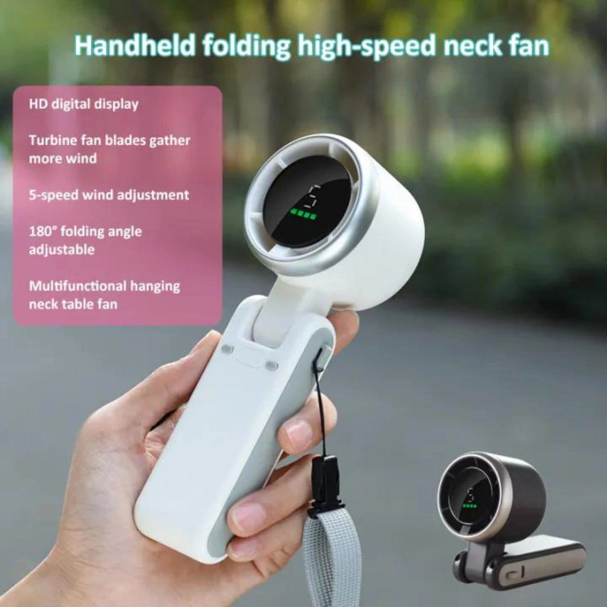 Handheld Folding Turbo Fan – 5-Speed Portable Rechargeable Mini Fan