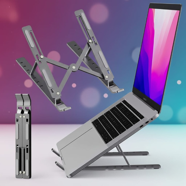 Adjustable Metal Laptop Stand – Foldable &amp; Portable Laptop Holder with Cover