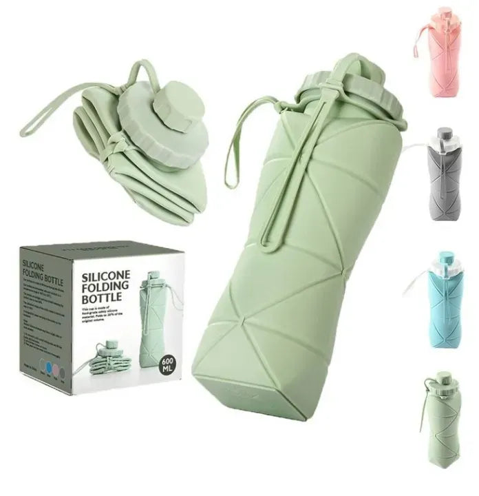600ml Silicone Folding Bottle – Collapsible Reusable Water Bottle for Travel &amp; Gym