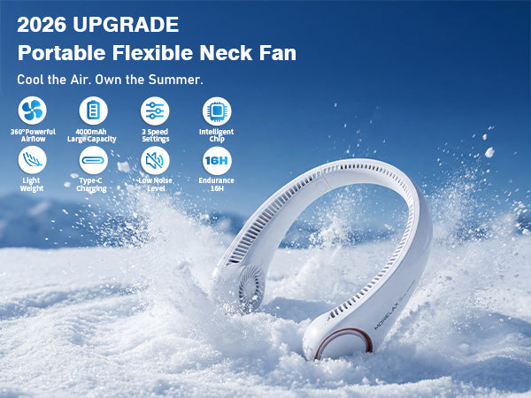 USB Rechargeable Neck Fan – 3-Speed 360° Rotating Portable Neck Hanging Fan