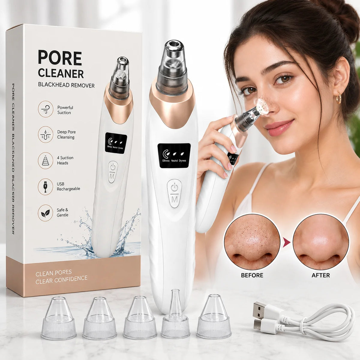 5-in-1 Blackhead Remover Machine – Rechargeable Pore Vacuum Facial Cleaner