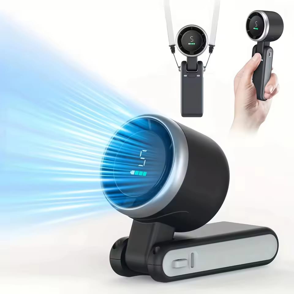 Handheld Folding Turbo Fan – 5-Speed Portable Rechargeable Mini Fan