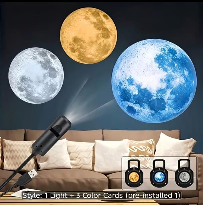 USB Moon & Earth Planet Projector Lamp – 6-Lens Starry Sky Night Light