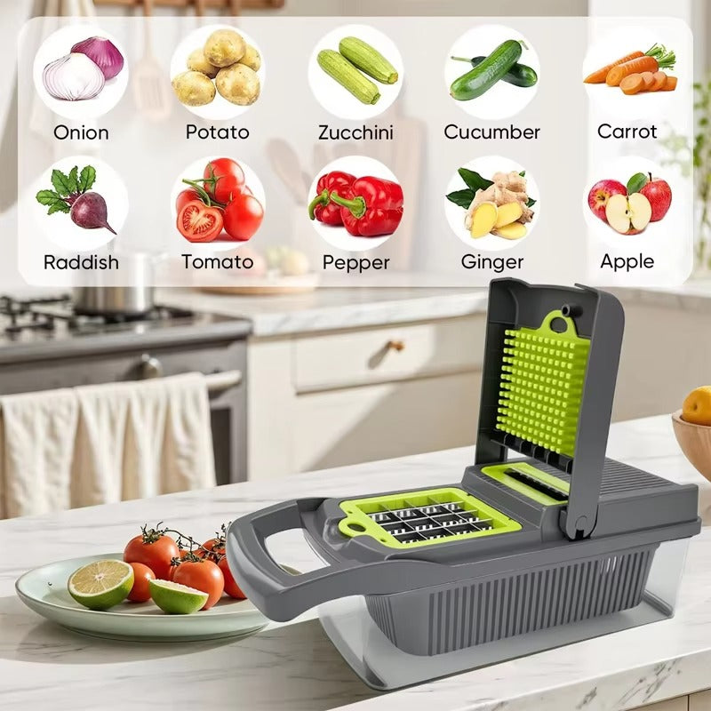 16-in-1 Vegetable Chopper – Multi-Functional Dicer, Slicer & Grater with Storage Container
