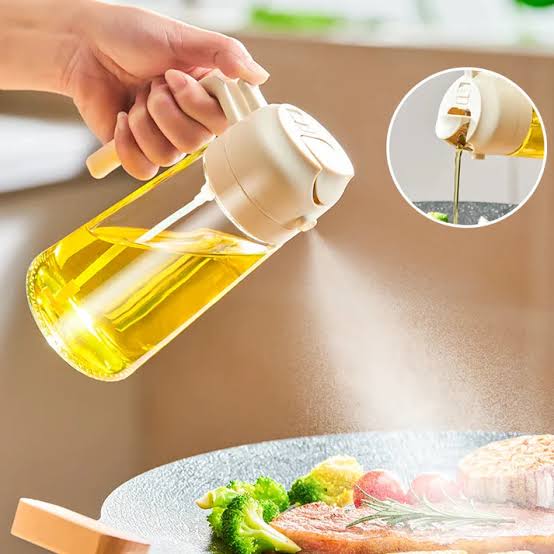 2-in-1 Oil Spray Bottle – 470ml Glass Oil Sprayer &amp; Dispenser for Cooking