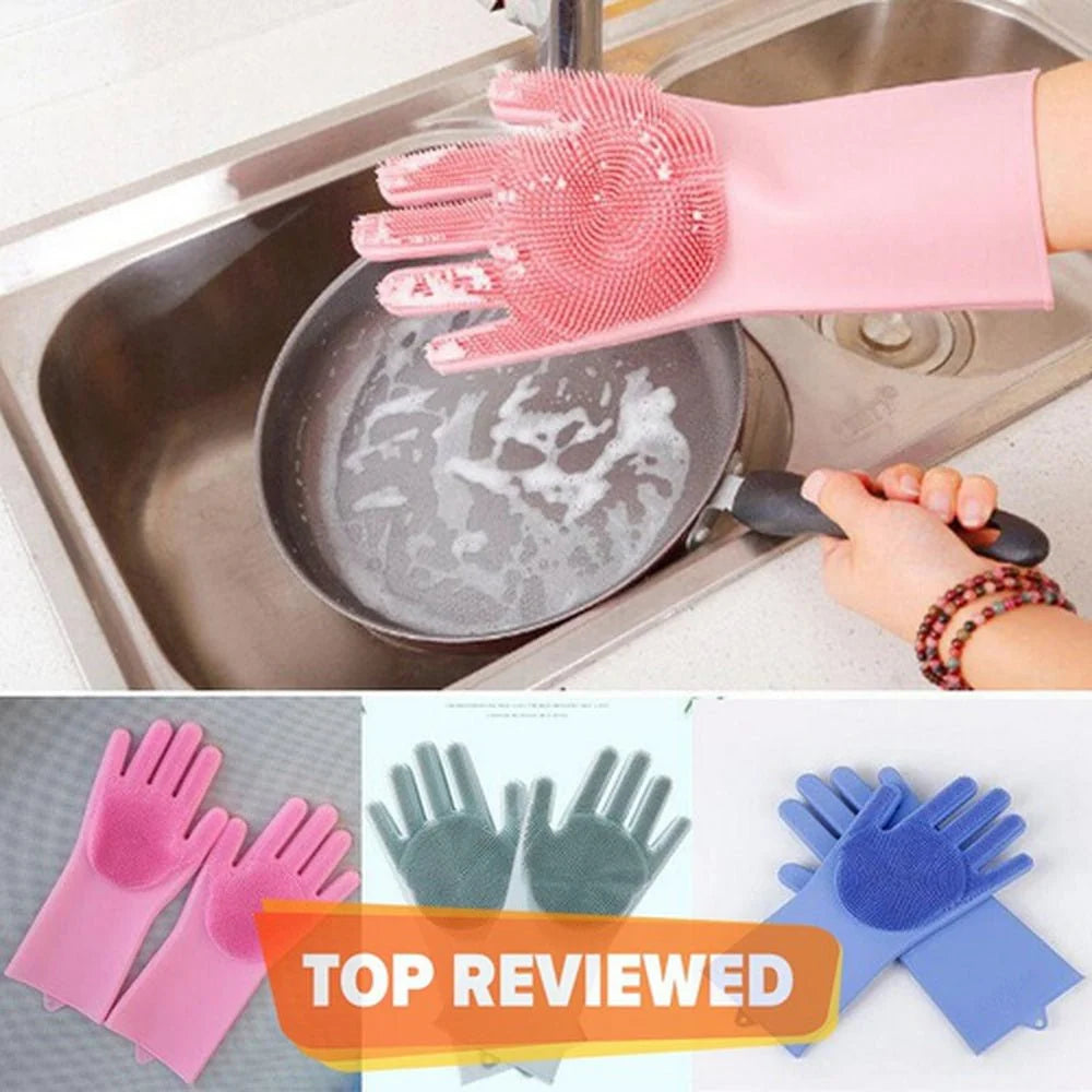 Silicone Dishwashing Gloves – 1 Pair Reusable Waterproof Cleaning Gloves